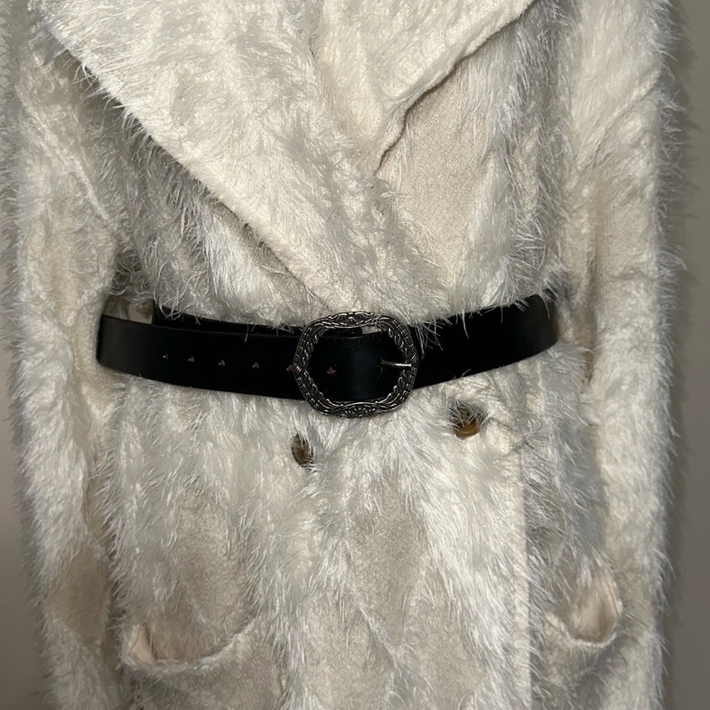 free people Black Silver Tone Buckle Genuine Buff Leather Belt